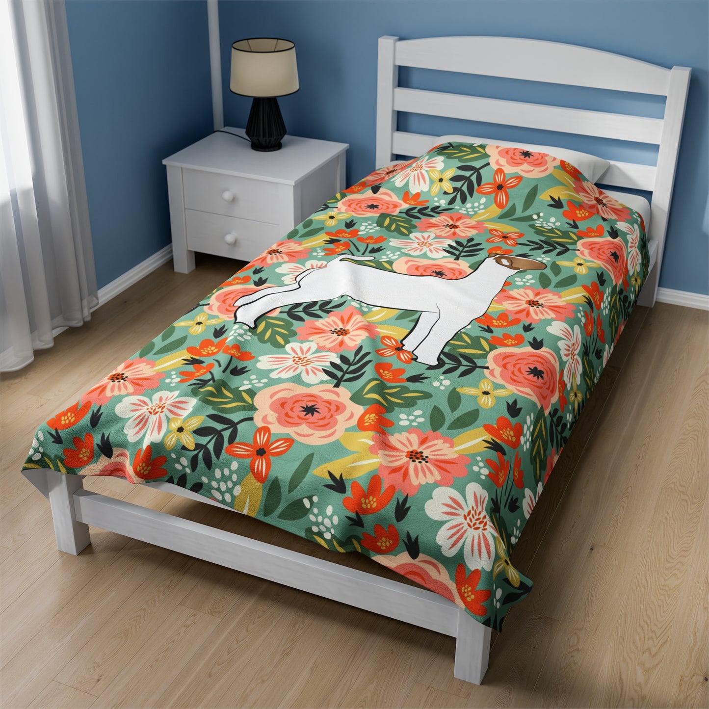 Show Goat Floral Velveteen Plush Blanket | Show Goat Gift | Livestock Buyer Gifts | Show Livestock Gift | Livestock Award
