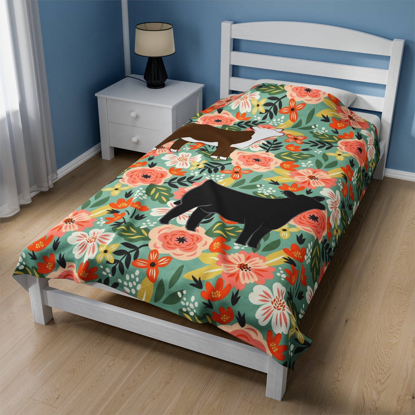 Hereford and Angus Heifer Floral Velveteen Plush Blanket | Show Heifer Gift | Livestock Buyer Gifts | Show Livestock Gift | Livestock Award