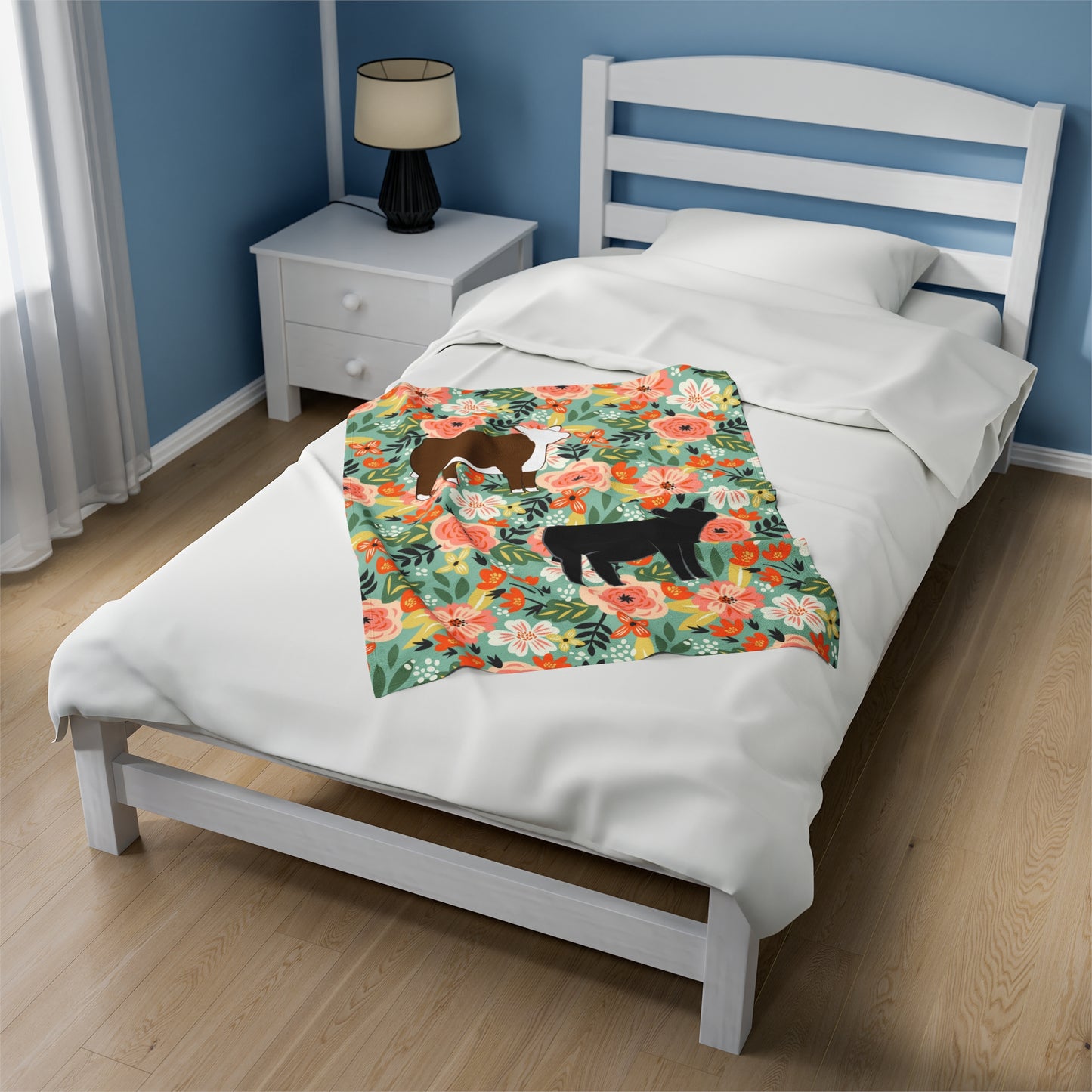 Hereford and Angus Heifer Floral Velveteen Plush Blanket | Show Heifer Gift | Livestock Buyer Gifts | Show Livestock Gift | Livestock Award