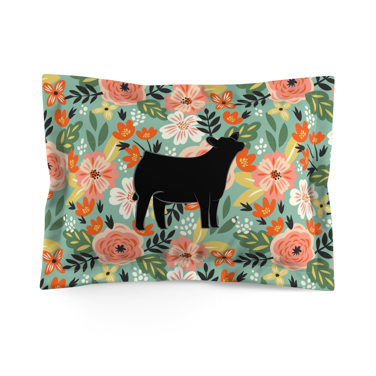 Matching Girls Room Decor Idea: Floral Pillow Sham with Cute Show ANGUS Heifer Design