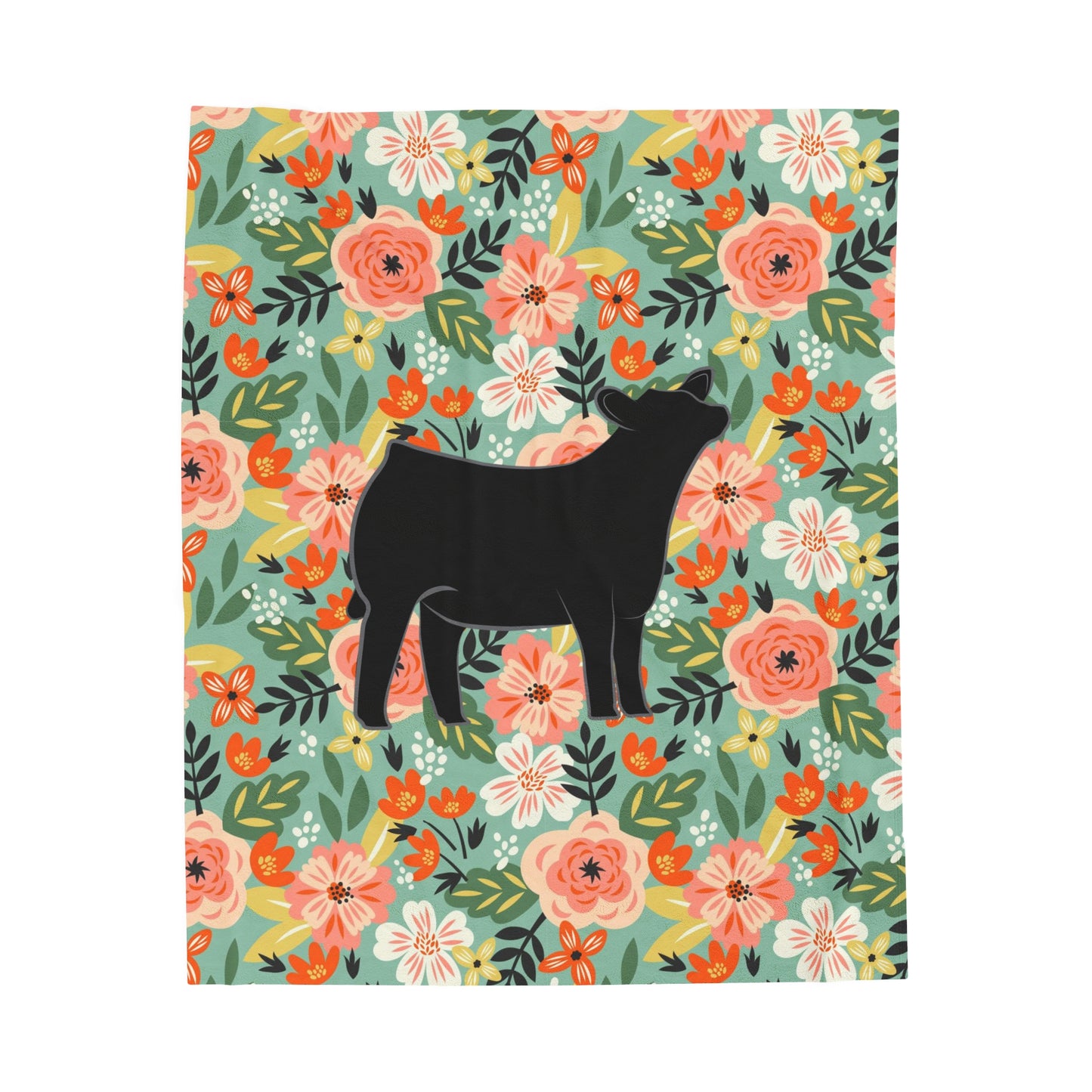 Angus Heifer Floral Velveteen Plush Blanket | Show Heifer Gift | Livestock Buyer Gifts | Show Livestock Gift | Livestock Award | Angus Cows