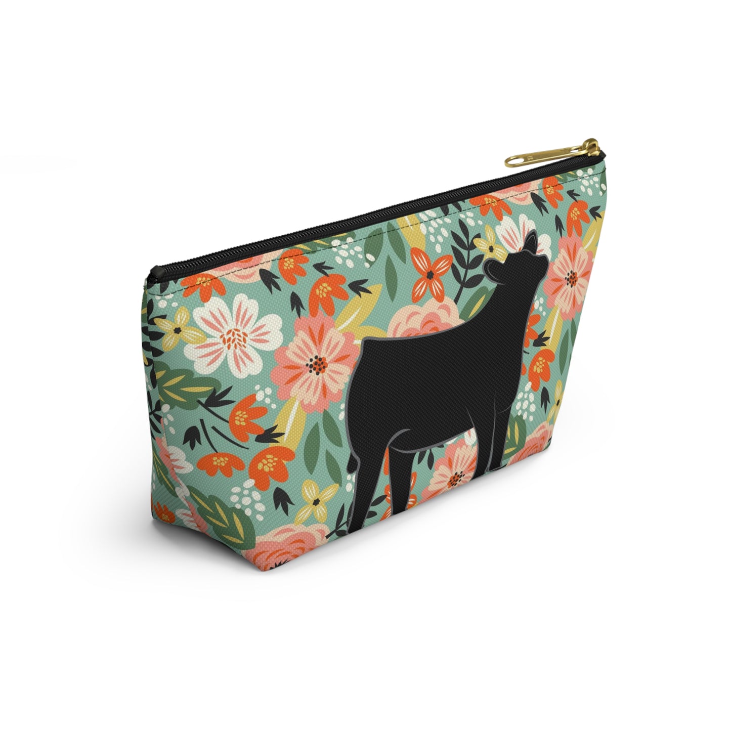 Angus Show Heifer Accessory Pouch | Show Heifer Floral Print Makeup Bag, Pencil Bag | Show Heifer Floral Travel Bag