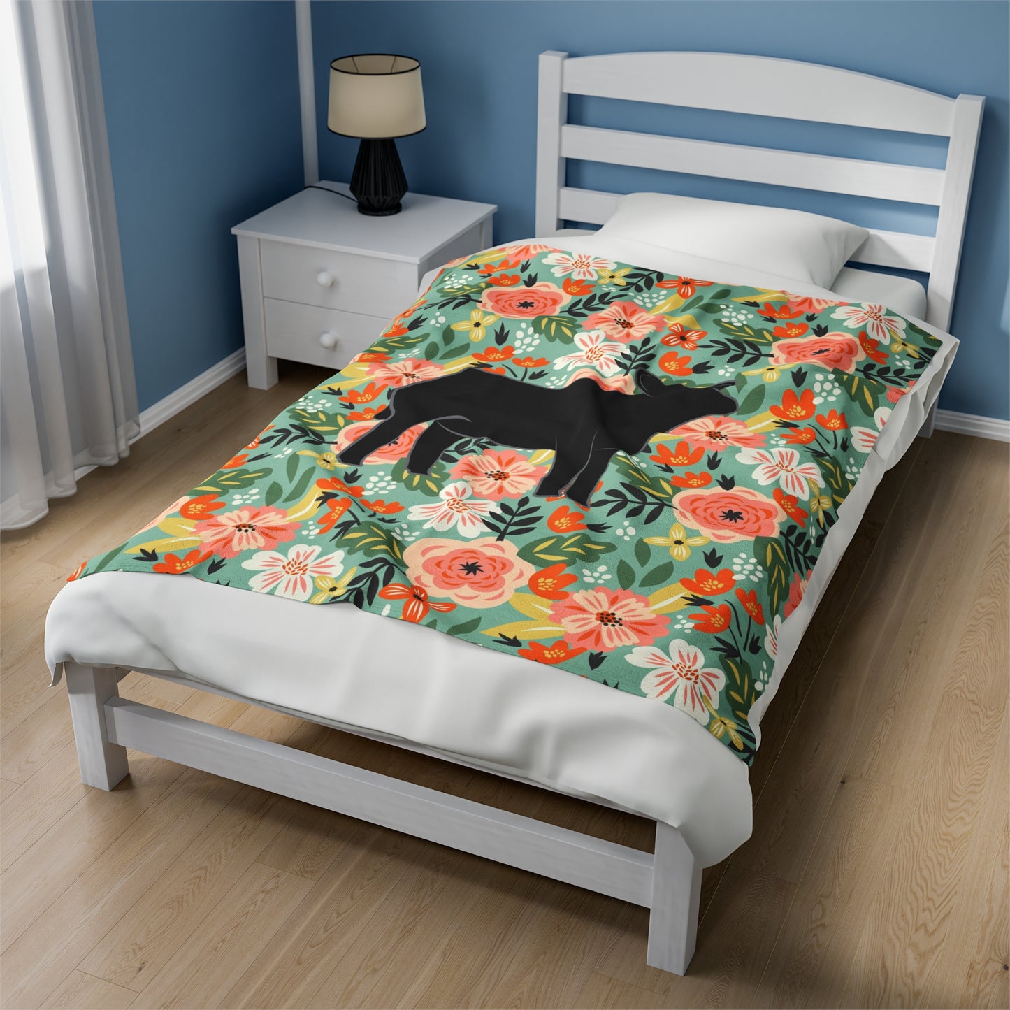 Angus Heifer Floral Velveteen Plush Blanket | Show Heifer Gift | Livestock Buyer Gifts | Show Livestock Gift | Livestock Award | Angus Cows