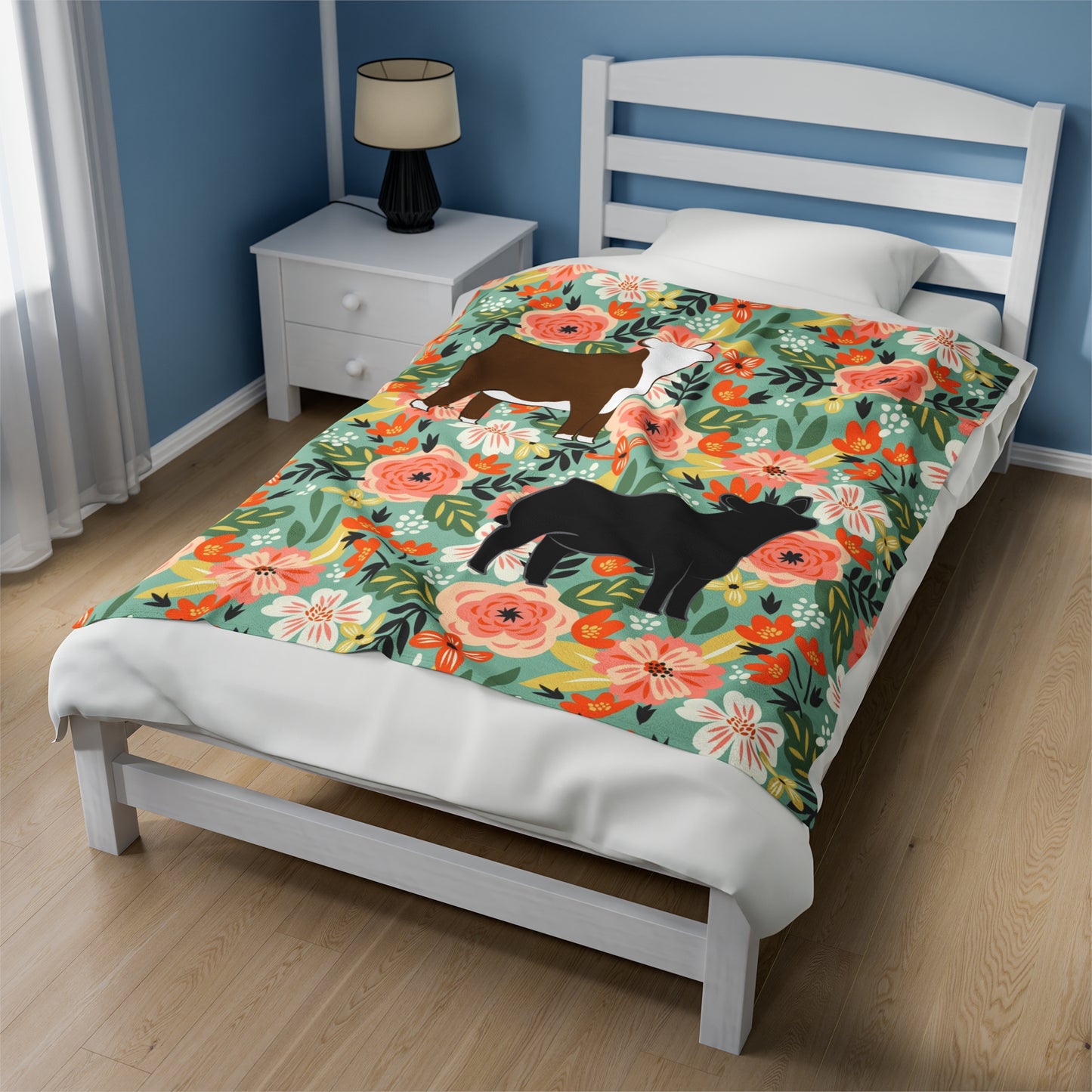 Hereford and Angus Heifer Floral Velveteen Plush Blanket | Show Heifer Gift | Livestock Buyer Gifts | Show Livestock Gift | Livestock Award