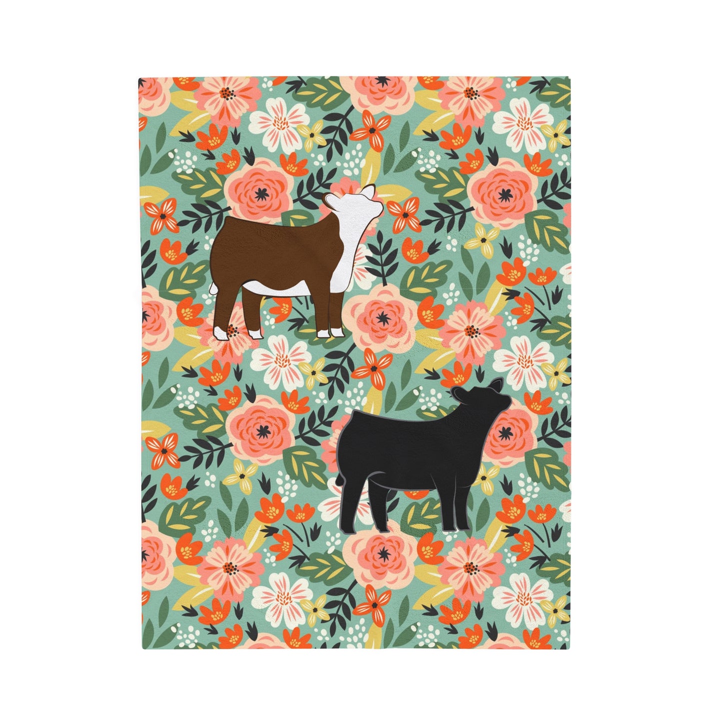 Hereford and Angus Heifer Floral Velveteen Plush Blanket | Show Heifer Gift | Livestock Buyer Gifts | Show Livestock Gift | Livestock Award