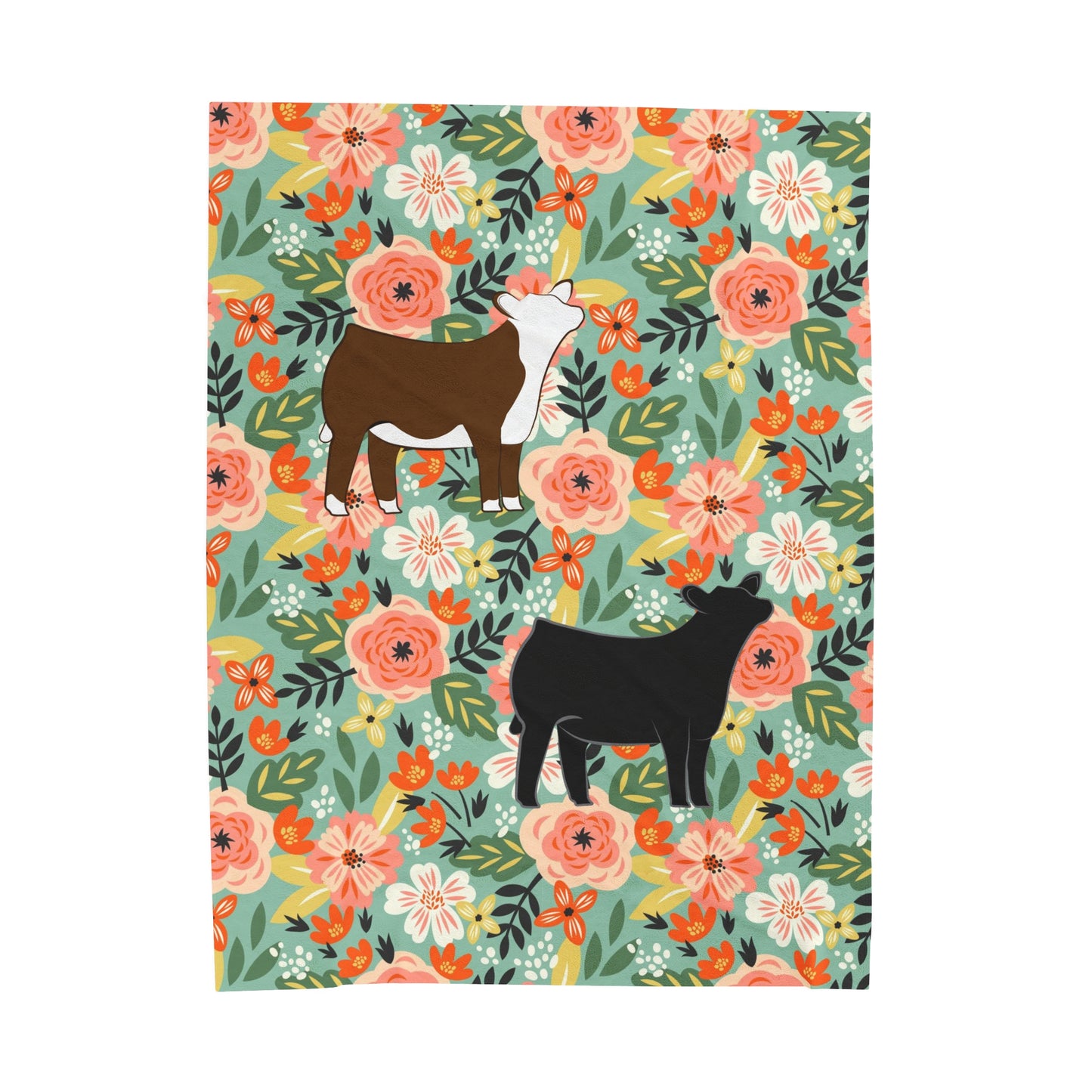 Hereford and Angus Heifer Floral Velveteen Plush Blanket | Show Heifer Gift | Livestock Buyer Gifts | Show Livestock Gift | Livestock Award
