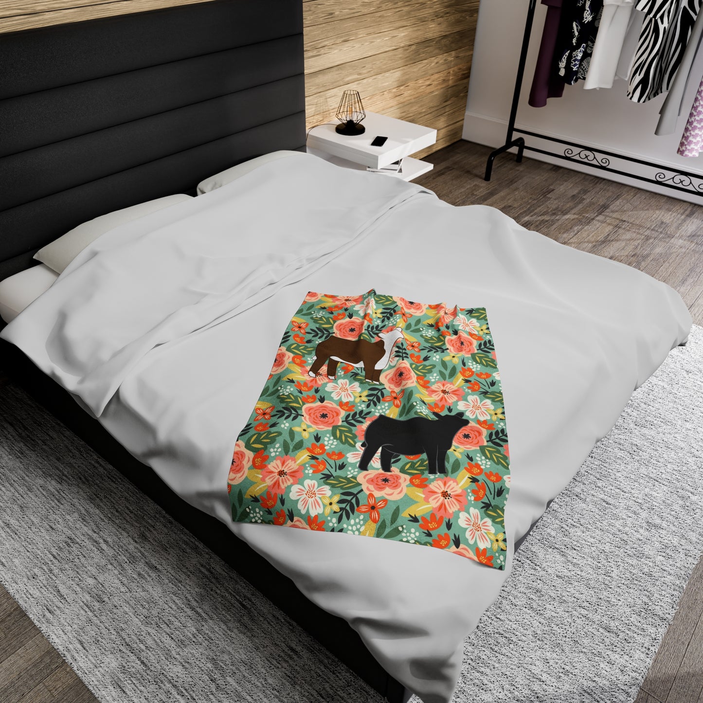 Hereford and Angus Heifer Floral Velveteen Plush Blanket | Show Heifer Gift | Livestock Buyer Gifts | Show Livestock Gift | Livestock Award