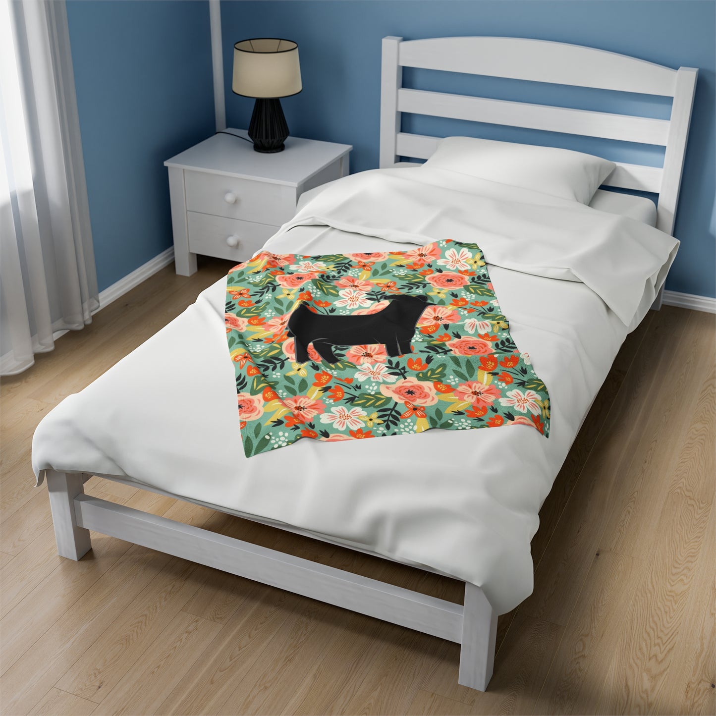 Angus Heifer Floral Velveteen Plush Blanket | Show Heifer Gift | Livestock Buyer Gifts | Show Livestock Gift | Livestock Award | Angus Cows