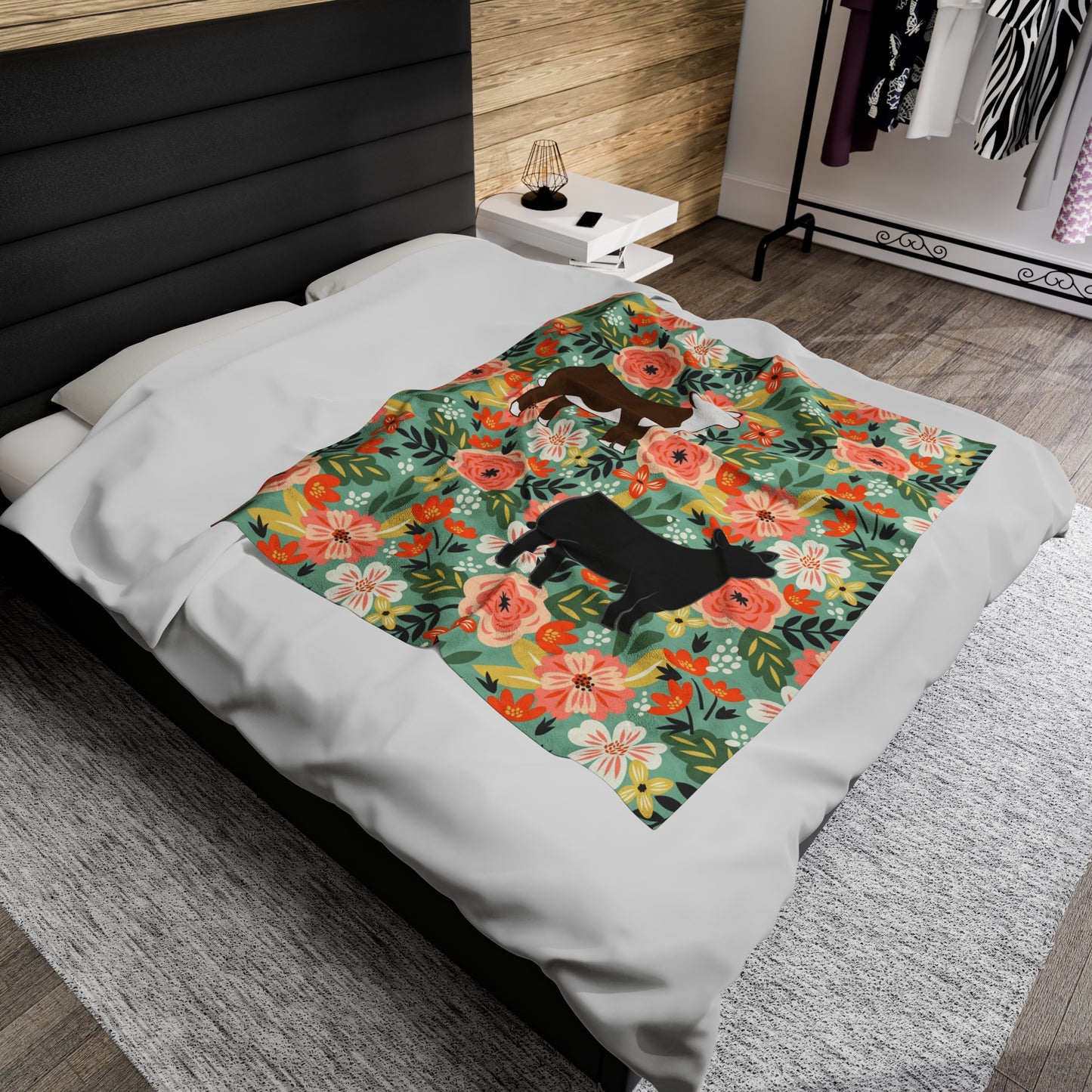 Hereford and Angus Heifer Floral Velveteen Plush Blanket | Show Heifer Gift | Livestock Buyer Gifts | Show Livestock Gift | Livestock Award