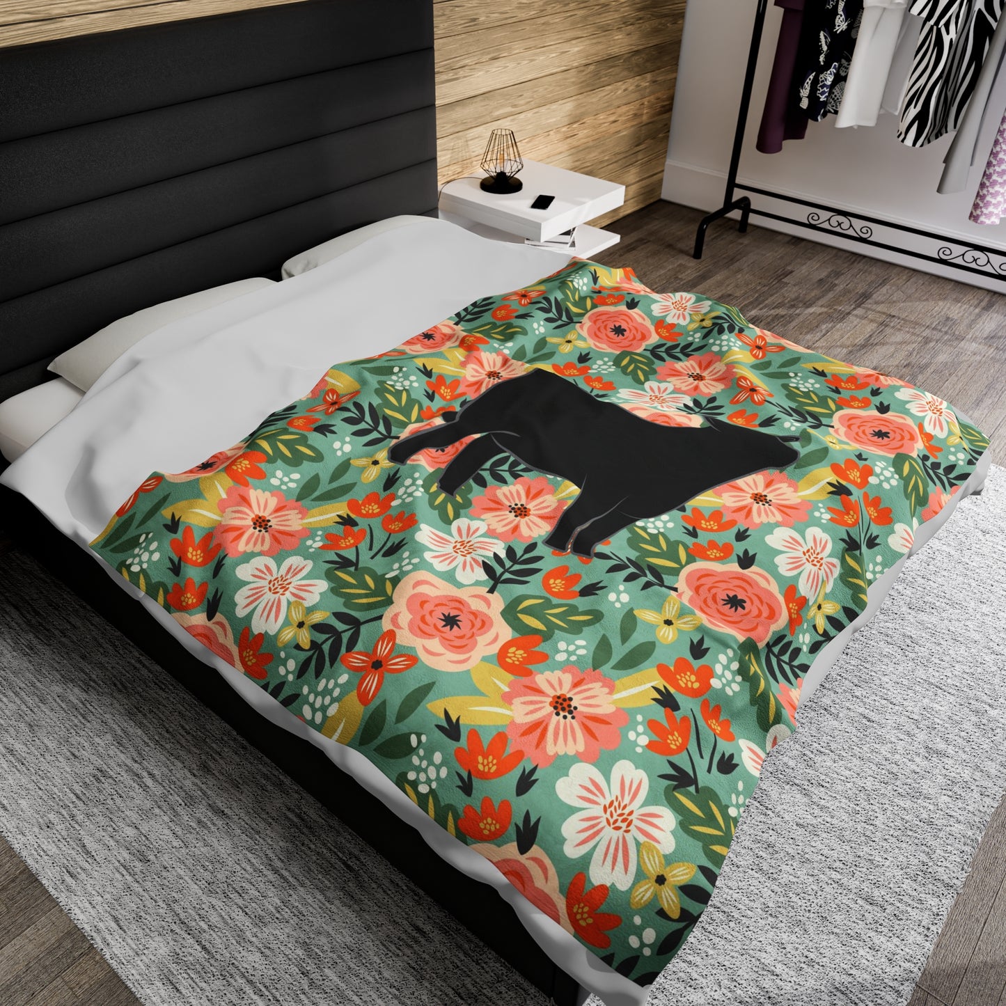 Angus Heifer Floral Velveteen Plush Blanket | Show Heifer Gift | Livestock Buyer Gifts | Show Livestock Gift | Livestock Award | Angus Cows