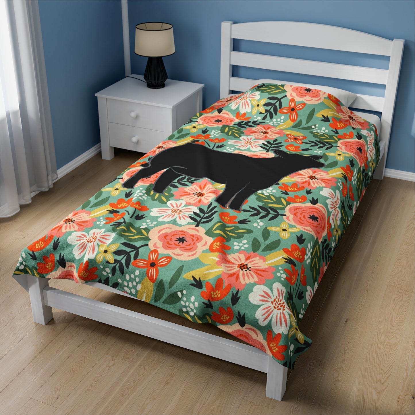 Angus Heifer Floral Velveteen Plush Blanket | Show Heifer Gift | Livestock Buyer Gifts | Show Livestock Gift | Livestock Award | Angus Cows
