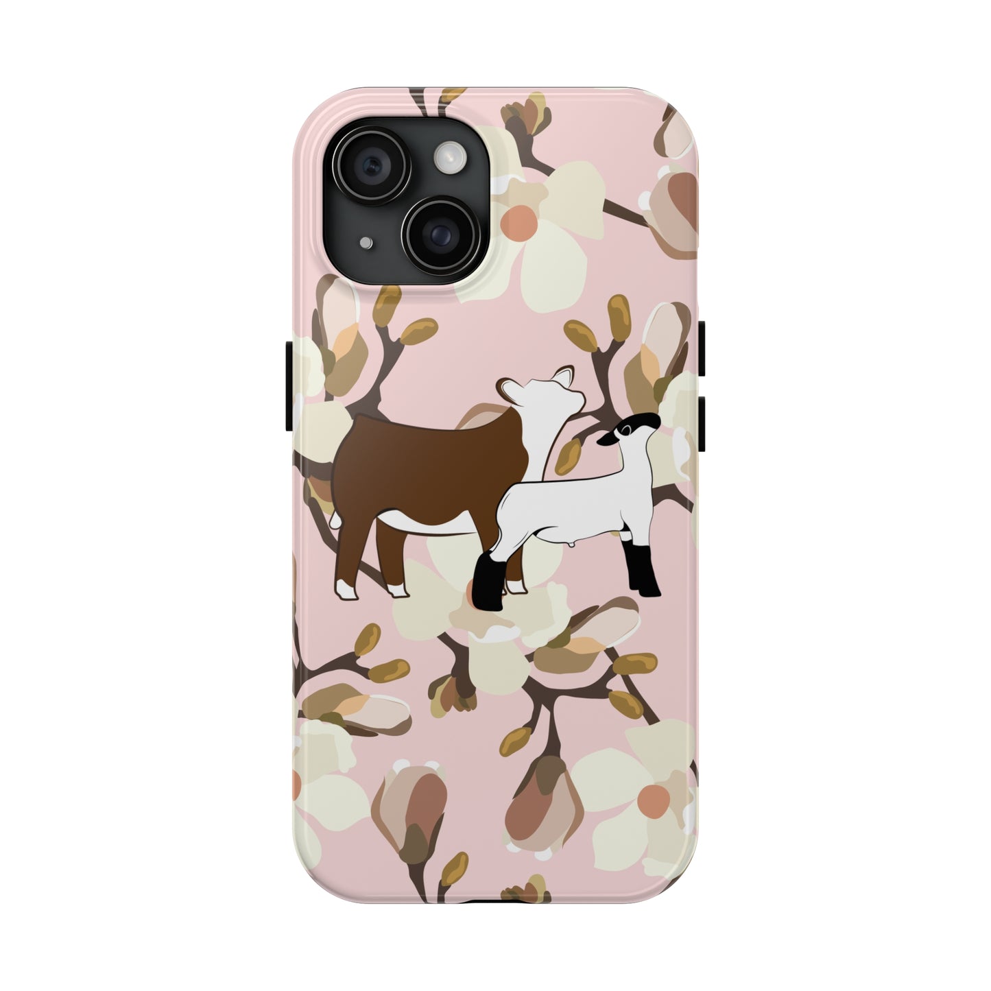 Show Lamb and Hereford Heifer Pink Magnolia Print Phone Cases | Livestock Phone Case | Livestock Gifts for Her | Lamb and Heifer Phone Case