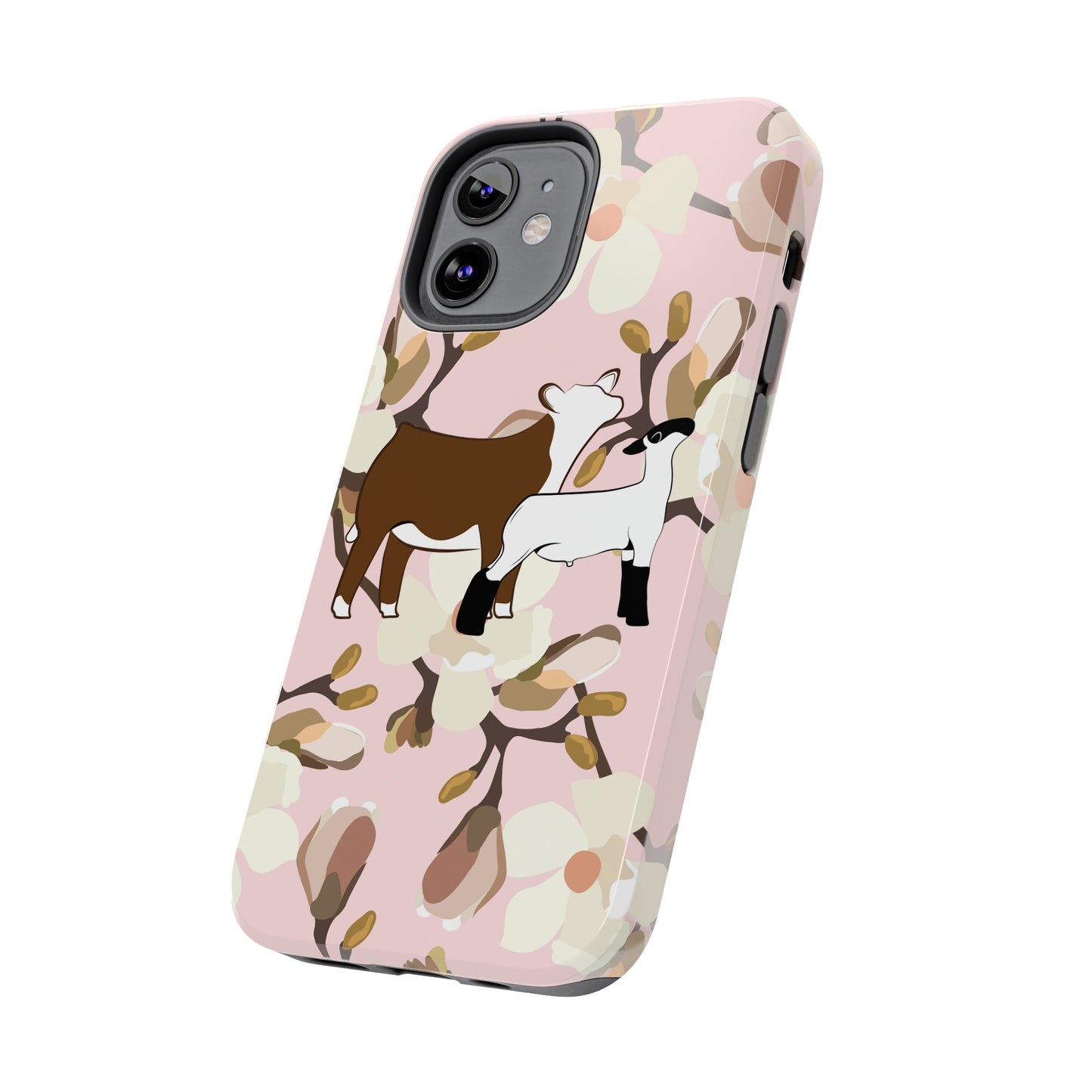 Show Lamb and Hereford Heifer Pink Magnolia Print Phone Cases | Livestock Phone Case | Livestock Gifts for Her | Lamb and Heifer Phone Case