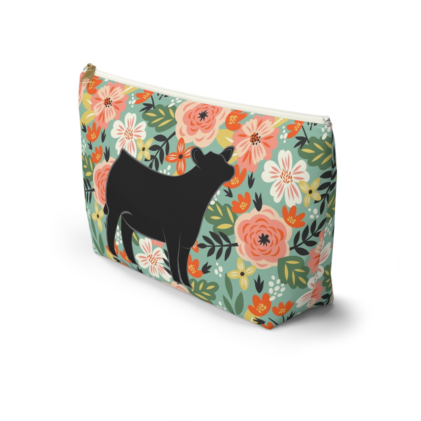 Angus Show Heifer Accessory Pouch | Show Heifer Floral Print Makeup Bag, Pencil Bag | Show Heifer Floral Travel Bag