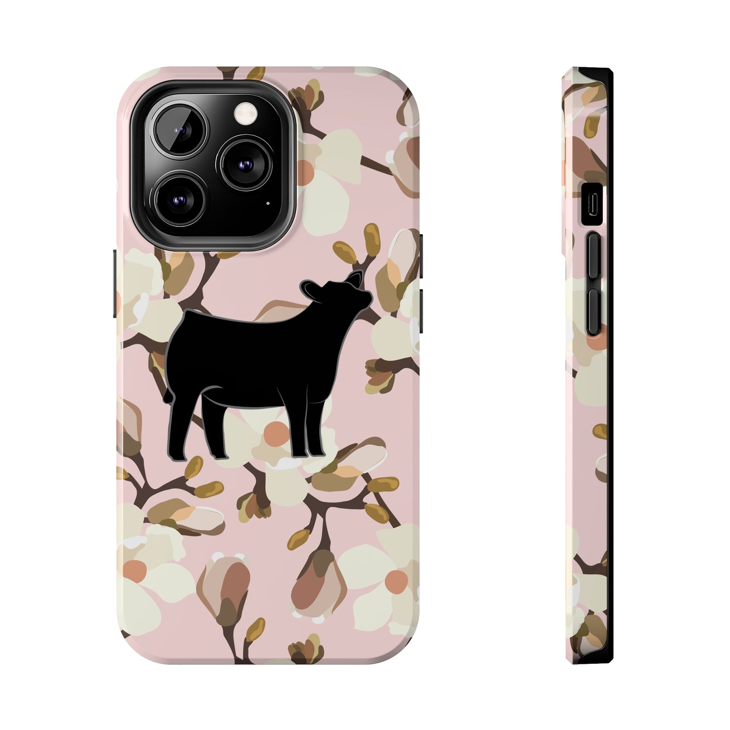 Angus Show Heifer Pink Magnolia Print Phone Cases | Livestock Phone Case | Livestock Gifts for Her | 4H Club Gifts | Show Heifer Phone Case