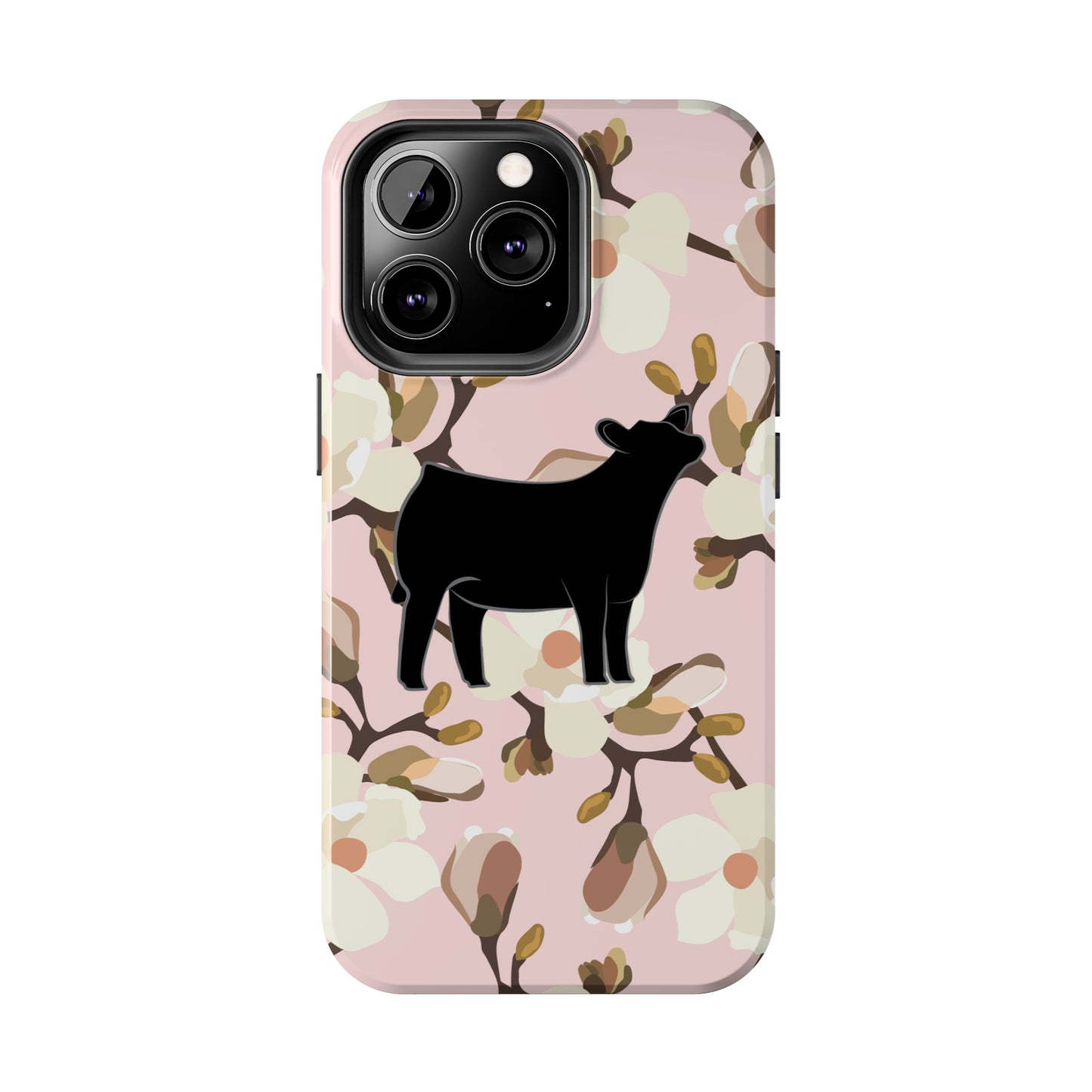 Angus Show Heifer Pink Magnolia Print Phone Cases | Livestock Phone Case | Livestock Gifts for Her | 4H Club Gifts | Show Heifer Phone Case