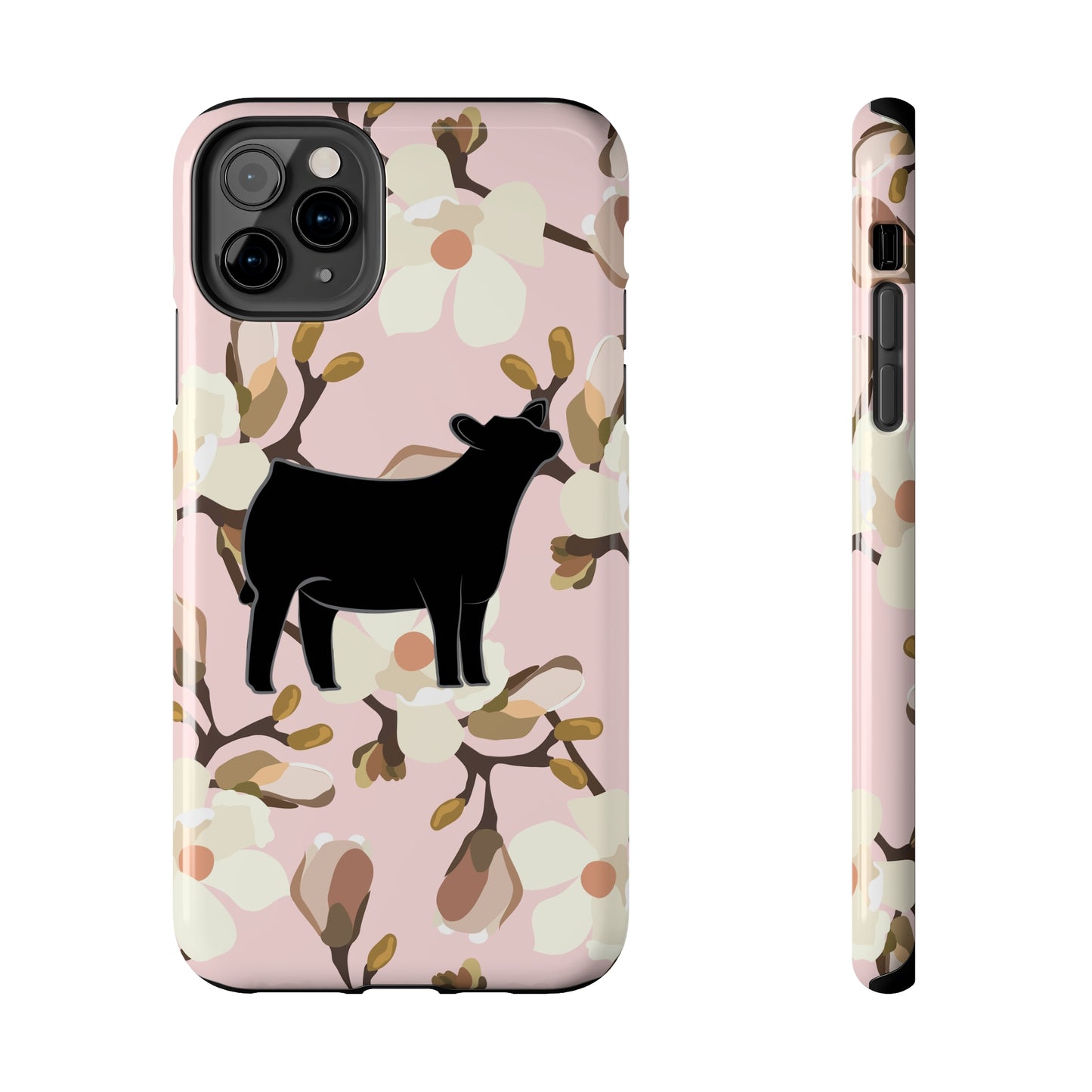 Angus Show Heifer Pink Magnolia Print Phone Cases | Livestock Phone Case | Livestock Gifts for Her | 4H Club Gifts | Show Heifer Phone Case