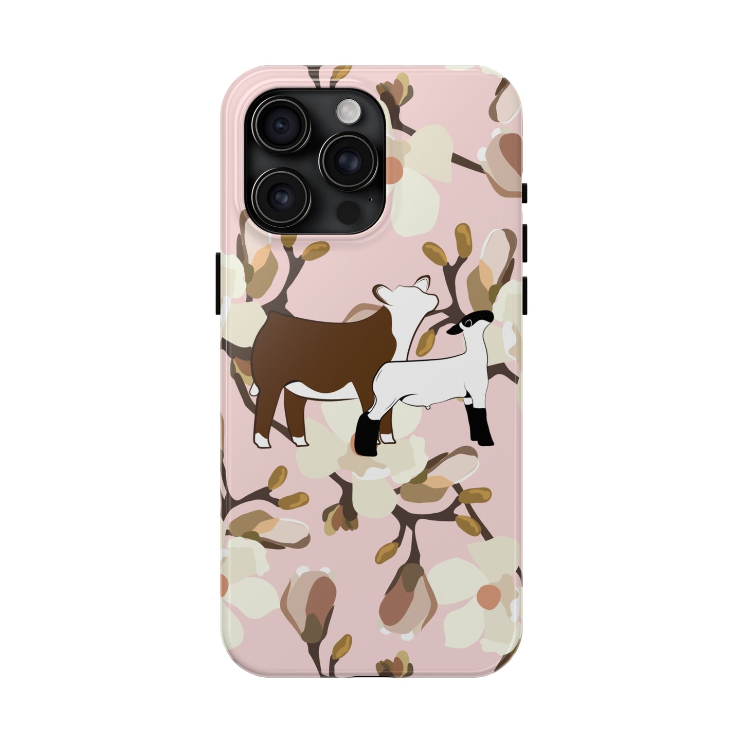 Show Lamb and Hereford Heifer Pink Magnolia Print Phone Cases | Livestock Phone Case | Livestock Gifts for Her | Lamb and Heifer Phone Case