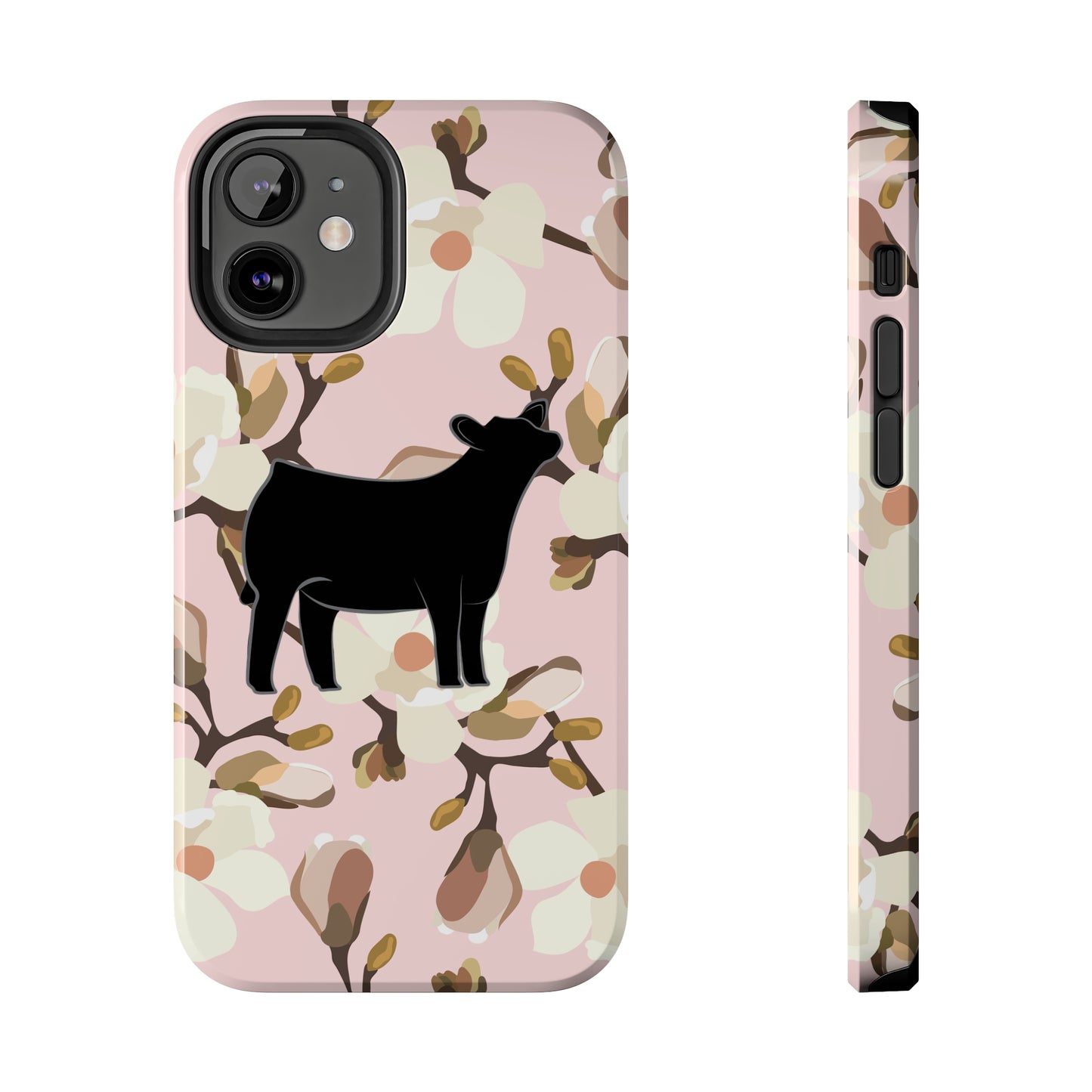 Angus Show Heifer Pink Magnolia Print Phone Cases | Livestock Phone Case | Livestock Gifts for Her | 4H Club Gifts | Show Heifer Phone Case