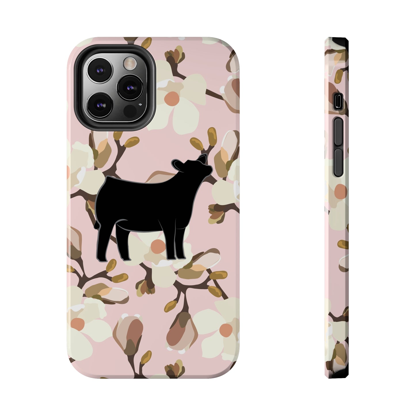 Angus Show Heifer Pink Magnolia Print Phone Cases | Livestock Phone Case | Livestock Gifts for Her | 4H Club Gifts | Show Heifer Phone Case