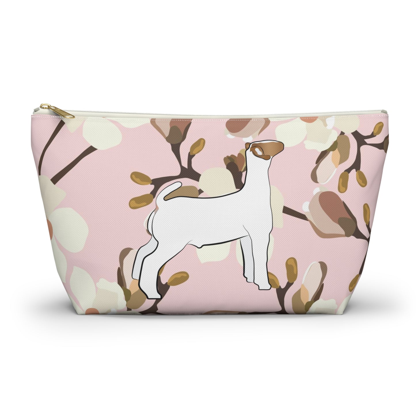 Show Goat Accessory Pouch | Show Goat Magnolia Print Makeup Bag, Pencil Bag | Show Goat Pink Magnolia Travel Bag