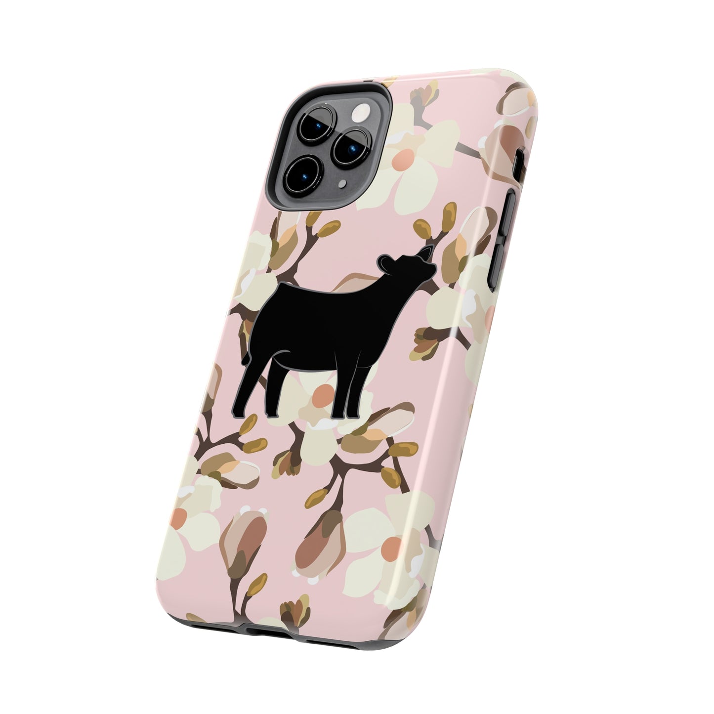 Angus Show Heifer Pink Magnolia Print Phone Cases | Livestock Phone Case | Livestock Gifts for Her | 4H Club Gifts | Show Heifer Phone Case