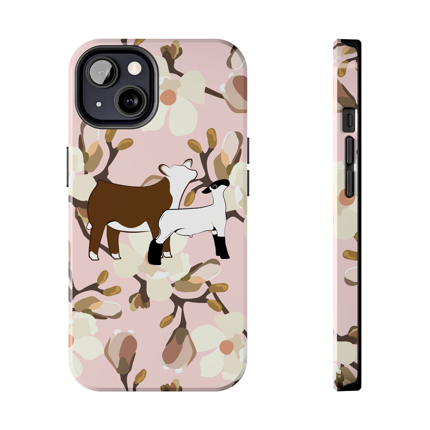 Show Lamb and Hereford Heifer Pink Magnolia Print Phone Cases | Livestock Phone Case | Livestock Gifts for Her | Lamb and Heifer Phone Case