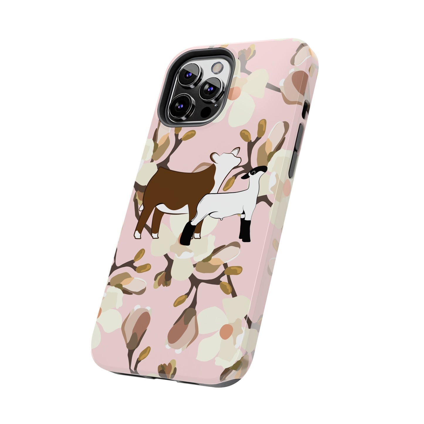 Show Lamb and Hereford Heifer Pink Magnolia Print Phone Cases | Livestock Phone Case | Livestock Gifts for Her | Lamb and Heifer Phone Case