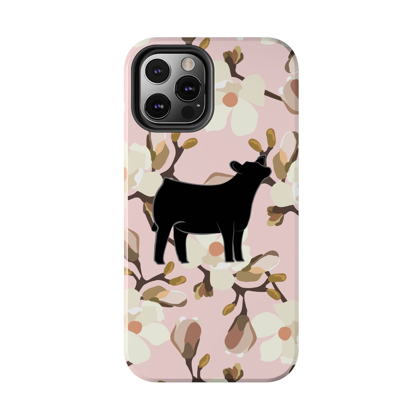 Angus Show Heifer Pink Magnolia Print Phone Cases | Livestock Phone Case | Livestock Gifts for Her | 4H Club Gifts | Show Heifer Phone Case