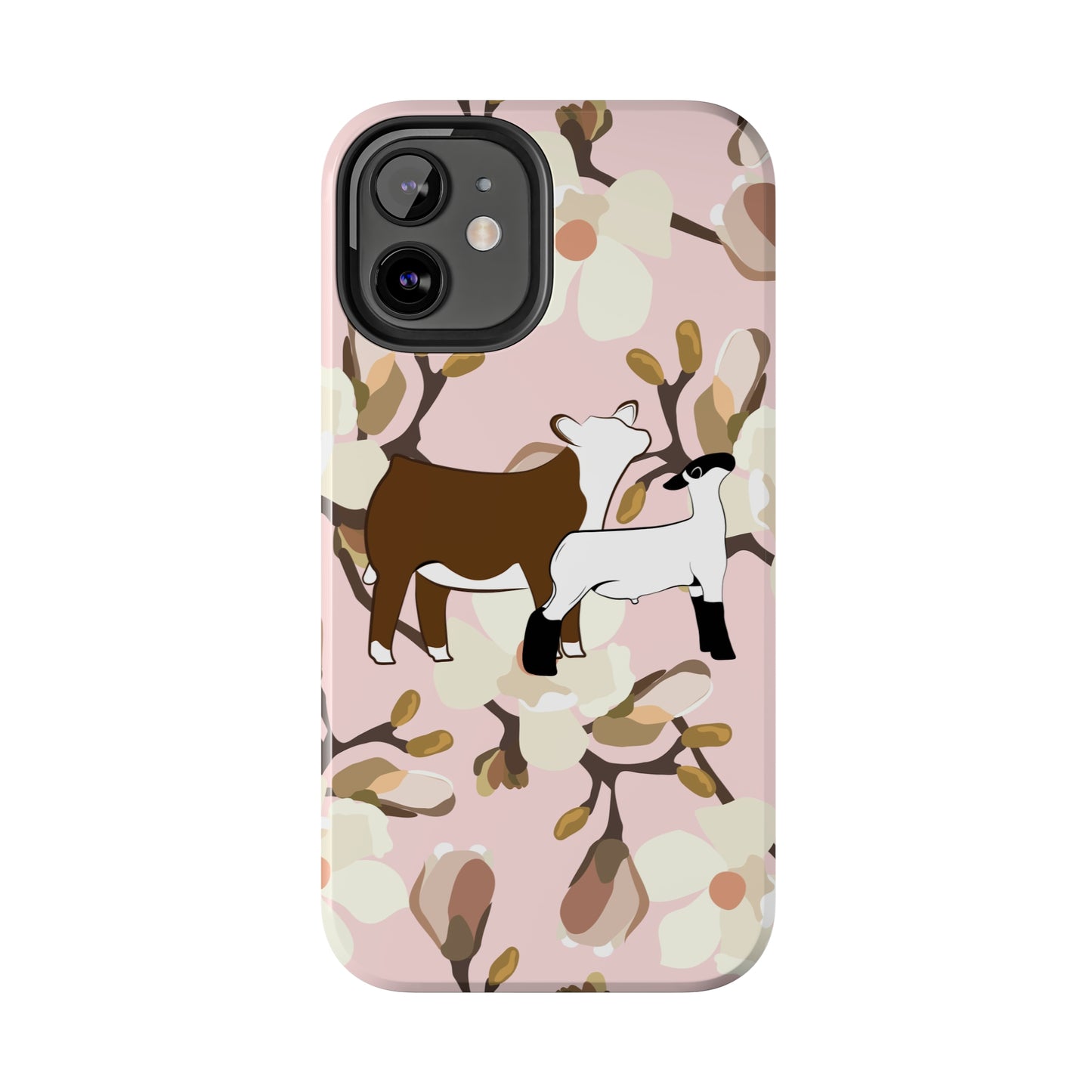 Show Lamb and Hereford Heifer Pink Magnolia Print Phone Cases | Livestock Phone Case | Livestock Gifts for Her | Lamb and Heifer Phone Case