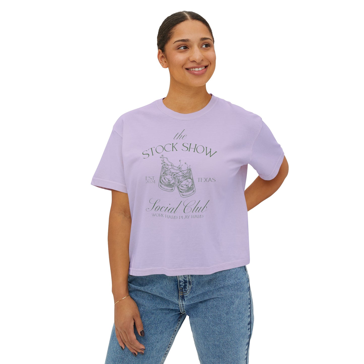 The Stock Show Social Club COMFORT COLORS Women's Boxy Tee | Country Club Vibes | Stock Show Mom Style | Show Lamb | Show Goat | 4H & FFA