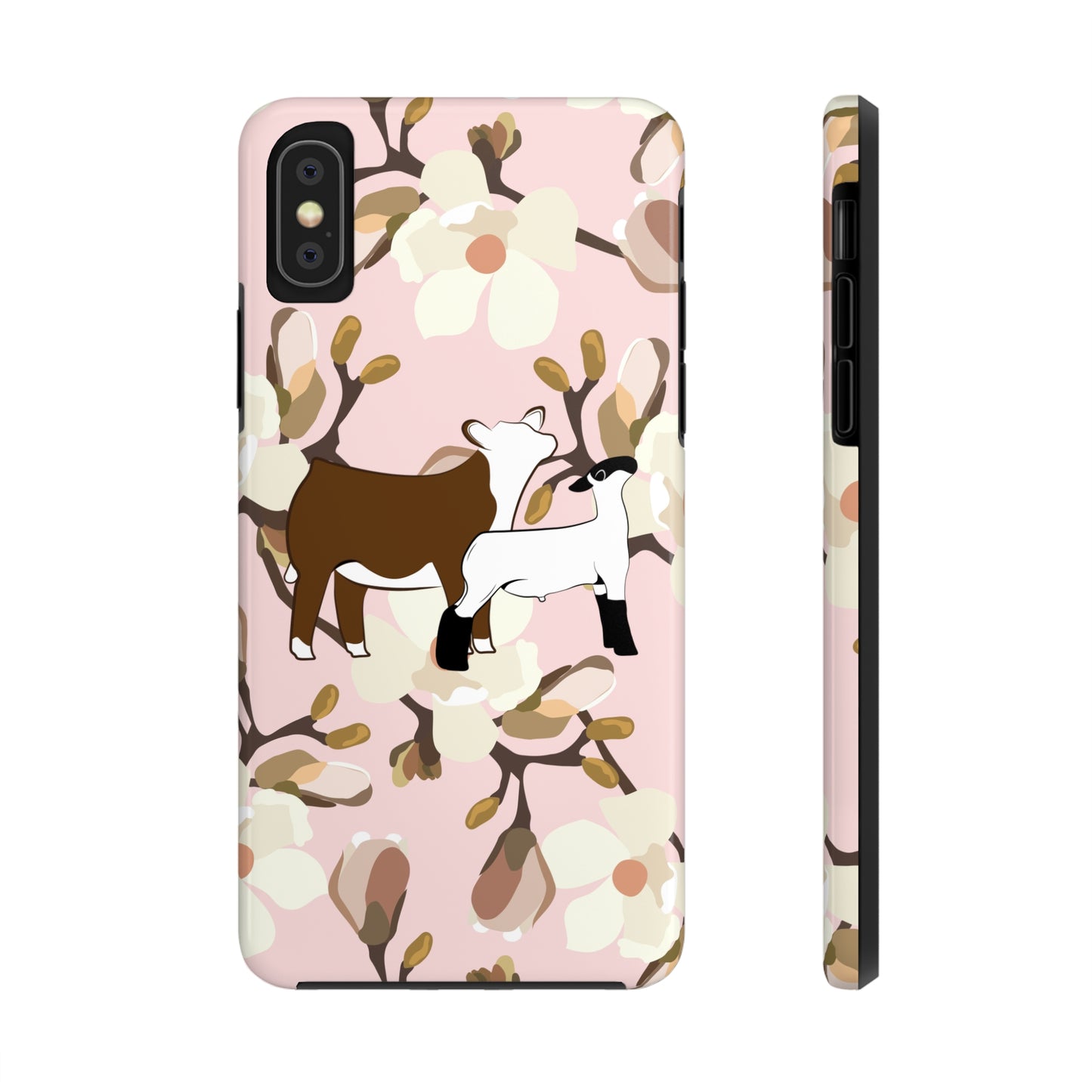 Show Lamb and Hereford Heifer Pink Magnolia Print Phone Cases | Livestock Phone Case | Livestock Gifts for Her | Lamb and Heifer Phone Case