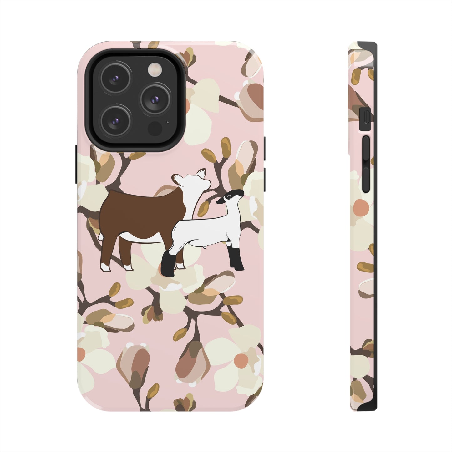 Show Lamb and Hereford Heifer Pink Magnolia Print Phone Cases | Livestock Phone Case | Livestock Gifts for Her | Lamb and Heifer Phone Case