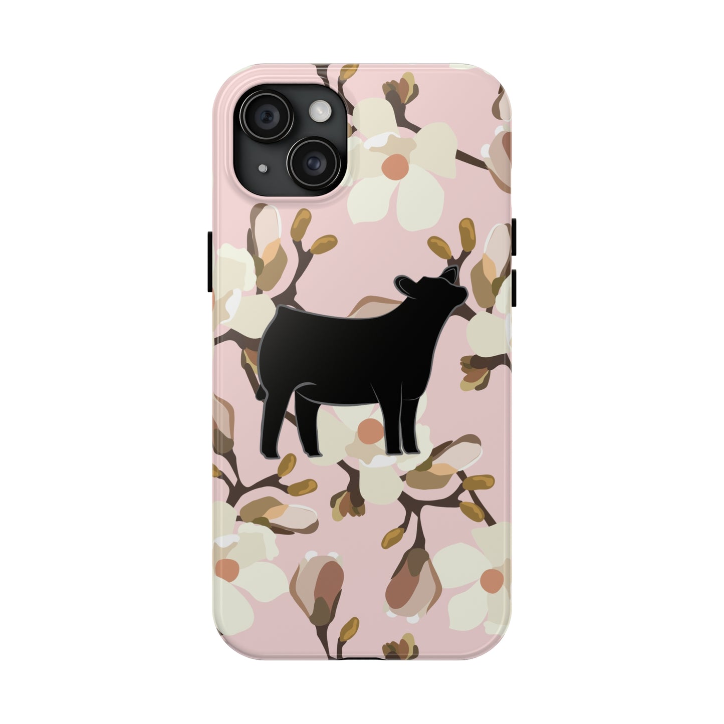 Angus Show Heifer Pink Magnolia Print Phone Cases | Livestock Phone Case | Livestock Gifts for Her | 4H Club Gifts | Show Heifer Phone Case