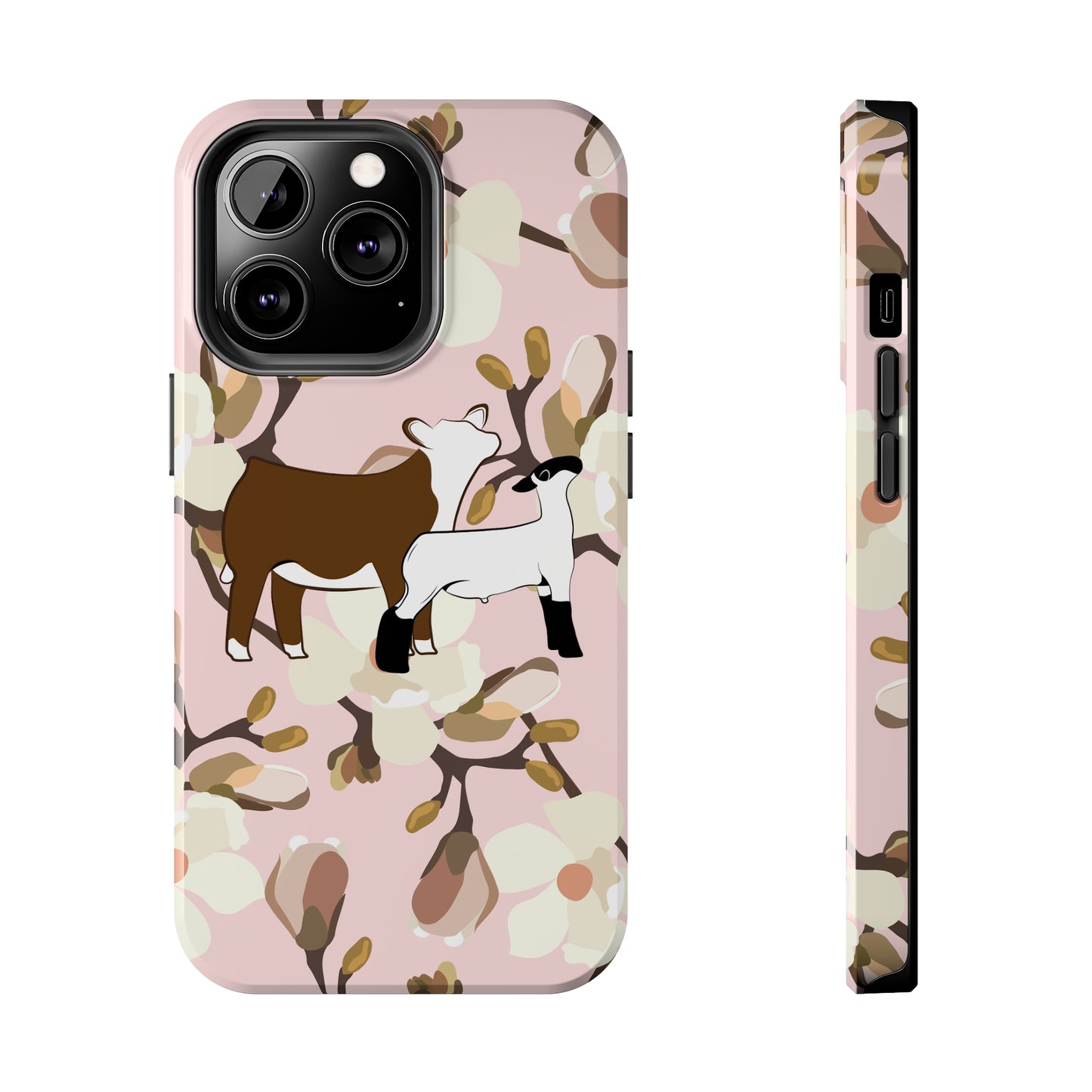 Show Lamb and Hereford Heifer Pink Magnolia Print Phone Cases | Livestock Phone Case | Livestock Gifts for Her | Lamb and Heifer Phone Case