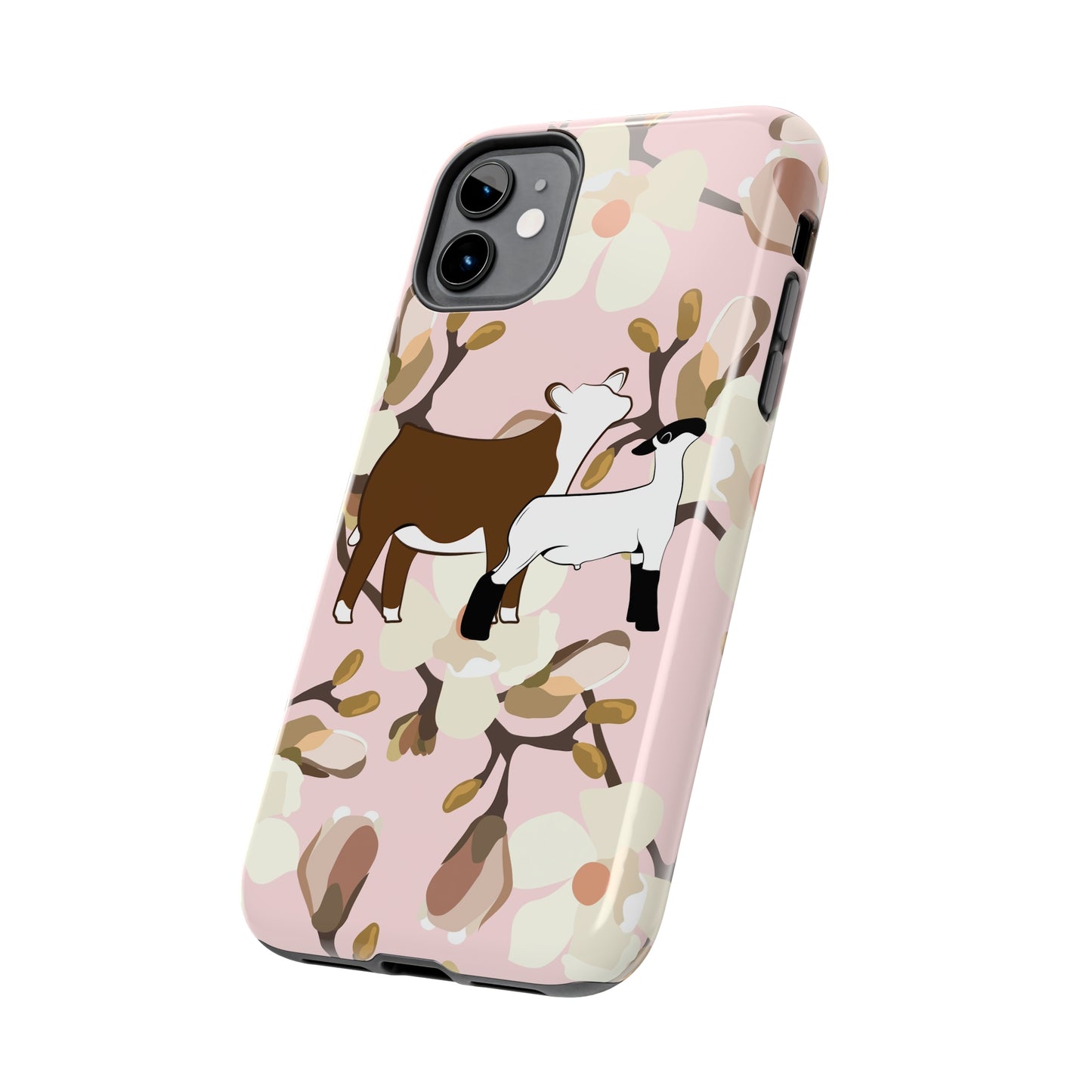 Show Lamb and Hereford Heifer Pink Magnolia Print Phone Cases | Livestock Phone Case | Livestock Gifts for Her | Lamb and Heifer Phone Case