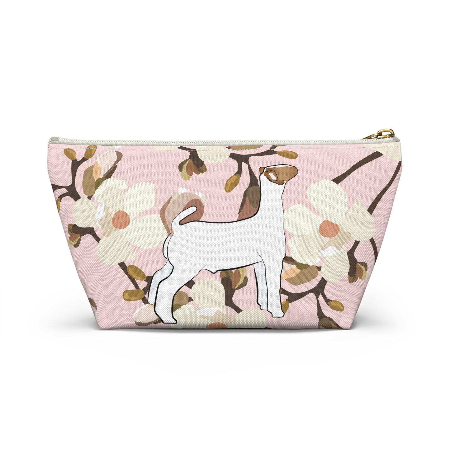 Show Goat Accessory Pouch | Show Goat Magnolia Print Makeup Bag, Pencil Bag | Show Goat Pink Magnolia Travel Bag