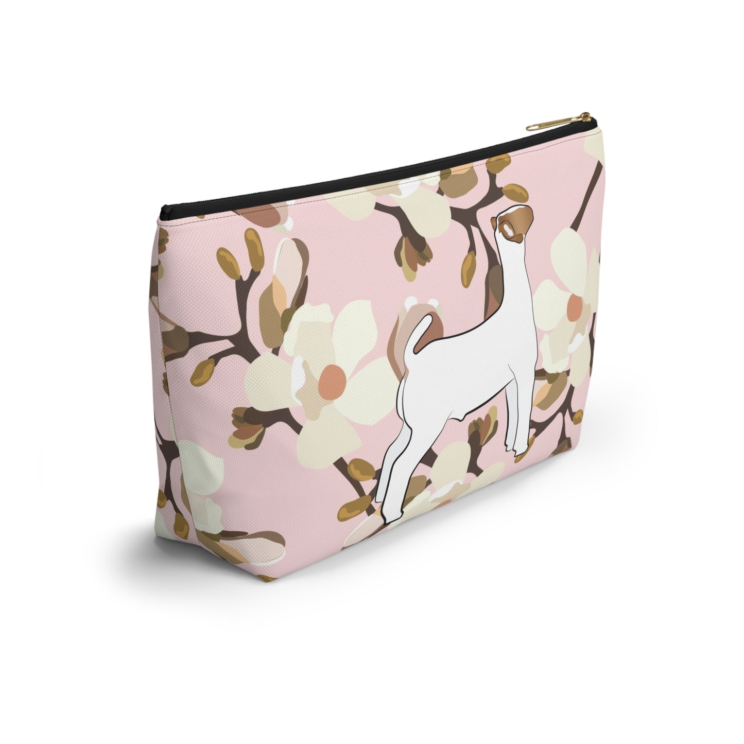 Show Goat Accessory Pouch | Show Goat Magnolia Print Makeup Bag, Pencil Bag | Show Goat Pink Magnolia Travel Bag