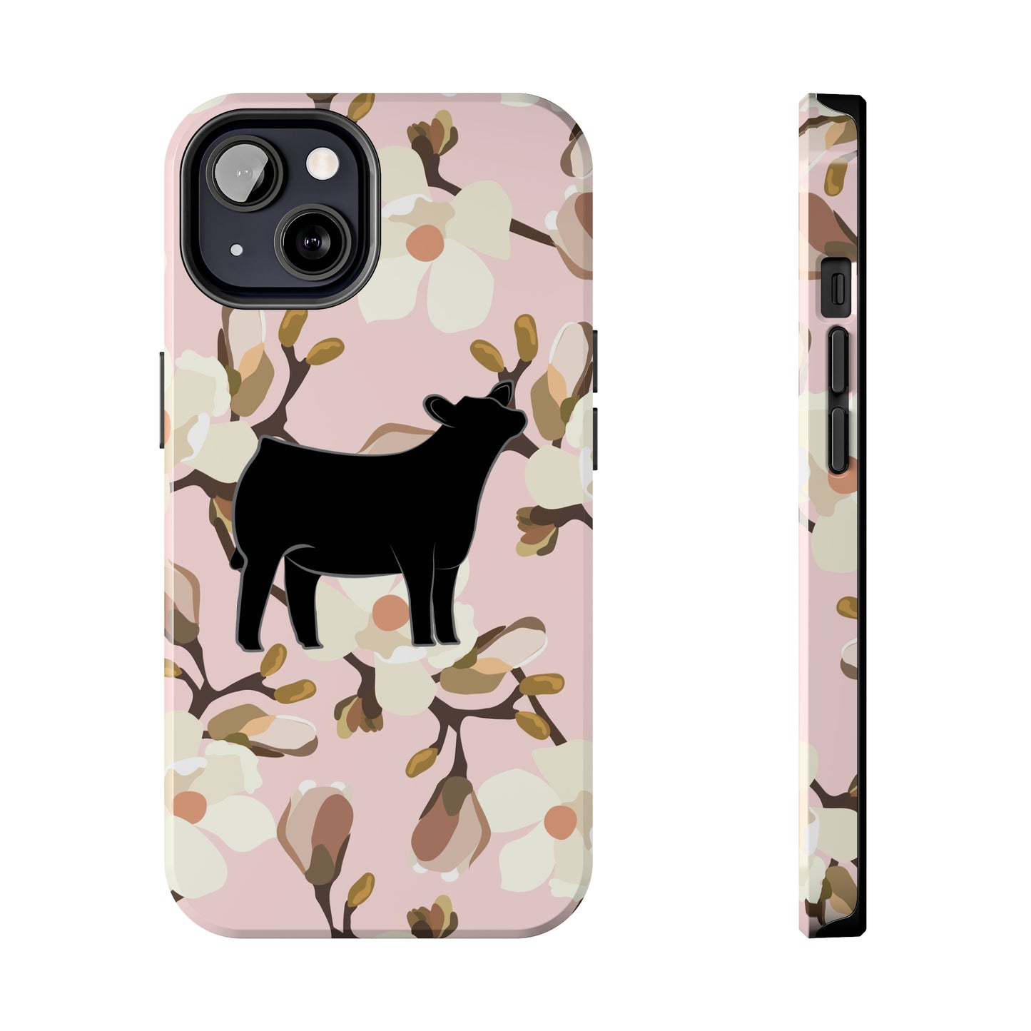 Angus Show Heifer Pink Magnolia Print Phone Cases | Livestock Phone Case | Livestock Gifts for Her | 4H Club Gifts | Show Heifer Phone Case