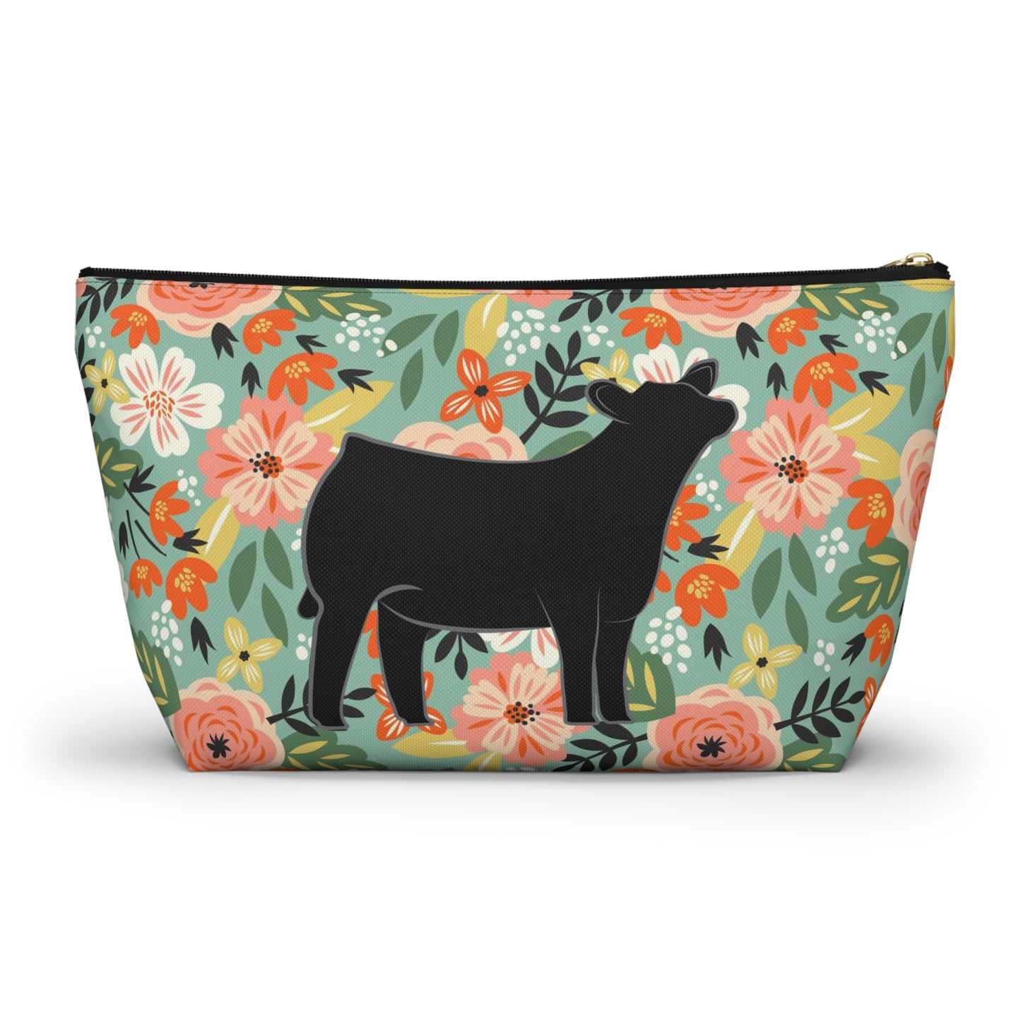 Angus Show Heifer Accessory Pouch | Show Heifer Floral Print Makeup Bag, Pencil Bag | Show Heifer Floral Travel Bag