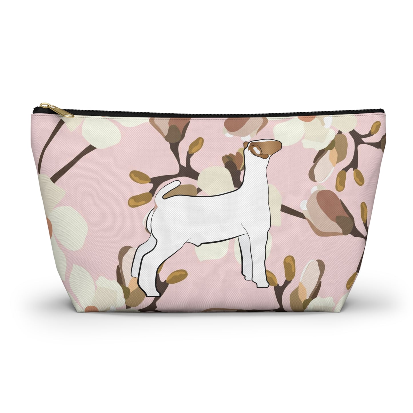 Show Goat Accessory Pouch | Show Goat Magnolia Print Makeup Bag, Pencil Bag | Show Goat Pink Magnolia Travel Bag