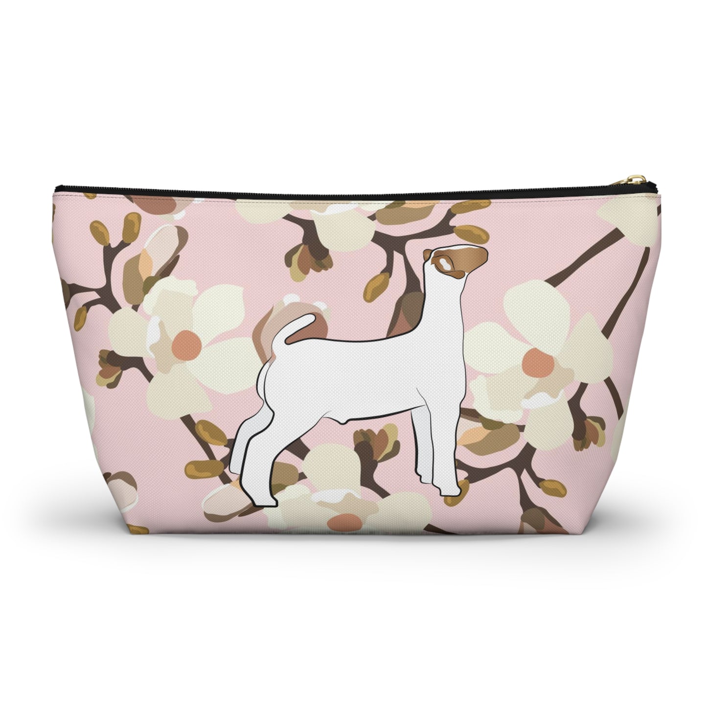 Show Goat Accessory Pouch | Show Goat Magnolia Print Makeup Bag, Pencil Bag | Show Goat Pink Magnolia Travel Bag