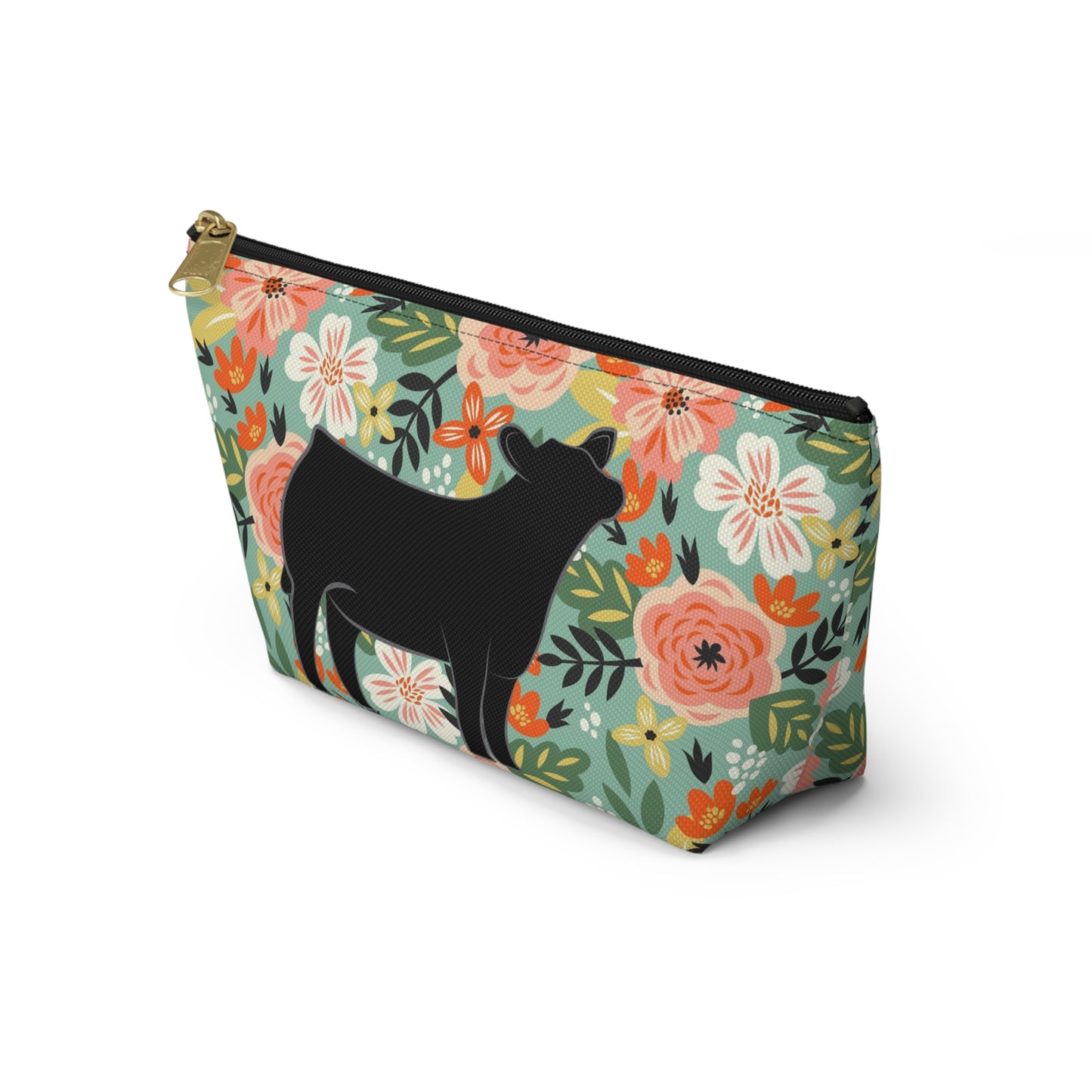 Angus Show Heifer Accessory Pouch | Show Heifer Floral Print Makeup Bag, Pencil Bag | Show Heifer Floral Travel Bag