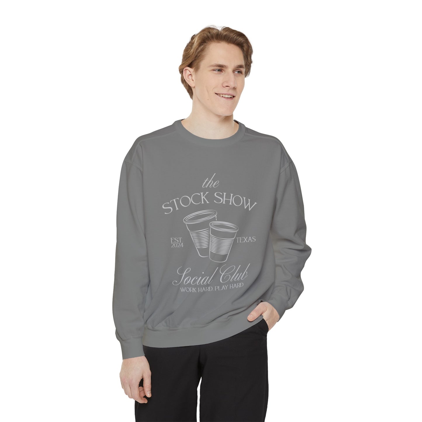 The Stock Show Social Club COMFORT COLORS Unisex Crew Neck Sweatshirt (Solo Cups) | Livestock Country Club | Stock Show Mom Style