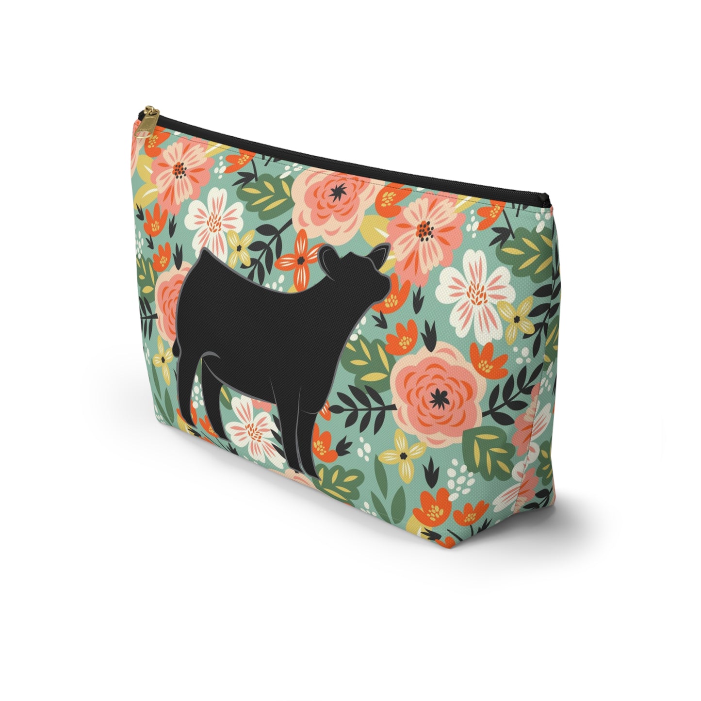 Angus Show Heifer Accessory Pouch | Show Heifer Floral Print Makeup Bag, Pencil Bag | Show Heifer Floral Travel Bag