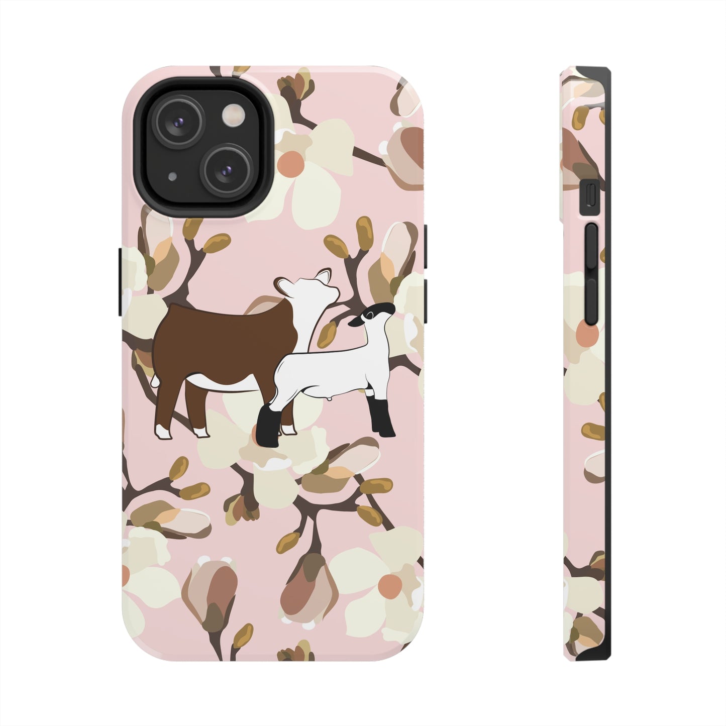 Show Lamb and Hereford Heifer Pink Magnolia Print Phone Cases | Livestock Phone Case | Livestock Gifts for Her | Lamb and Heifer Phone Case