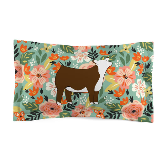 Girls Room Decor Idea: Floral Pillow Sham with Cute Show Hereford Heifer Design