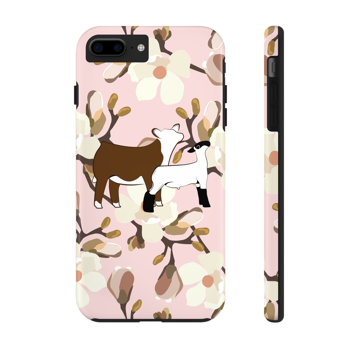 Show Lamb and Hereford Heifer Pink Magnolia Print Phone Cases | Livestock Phone Case | Livestock Gifts for Her | Lamb and Heifer Phone Case