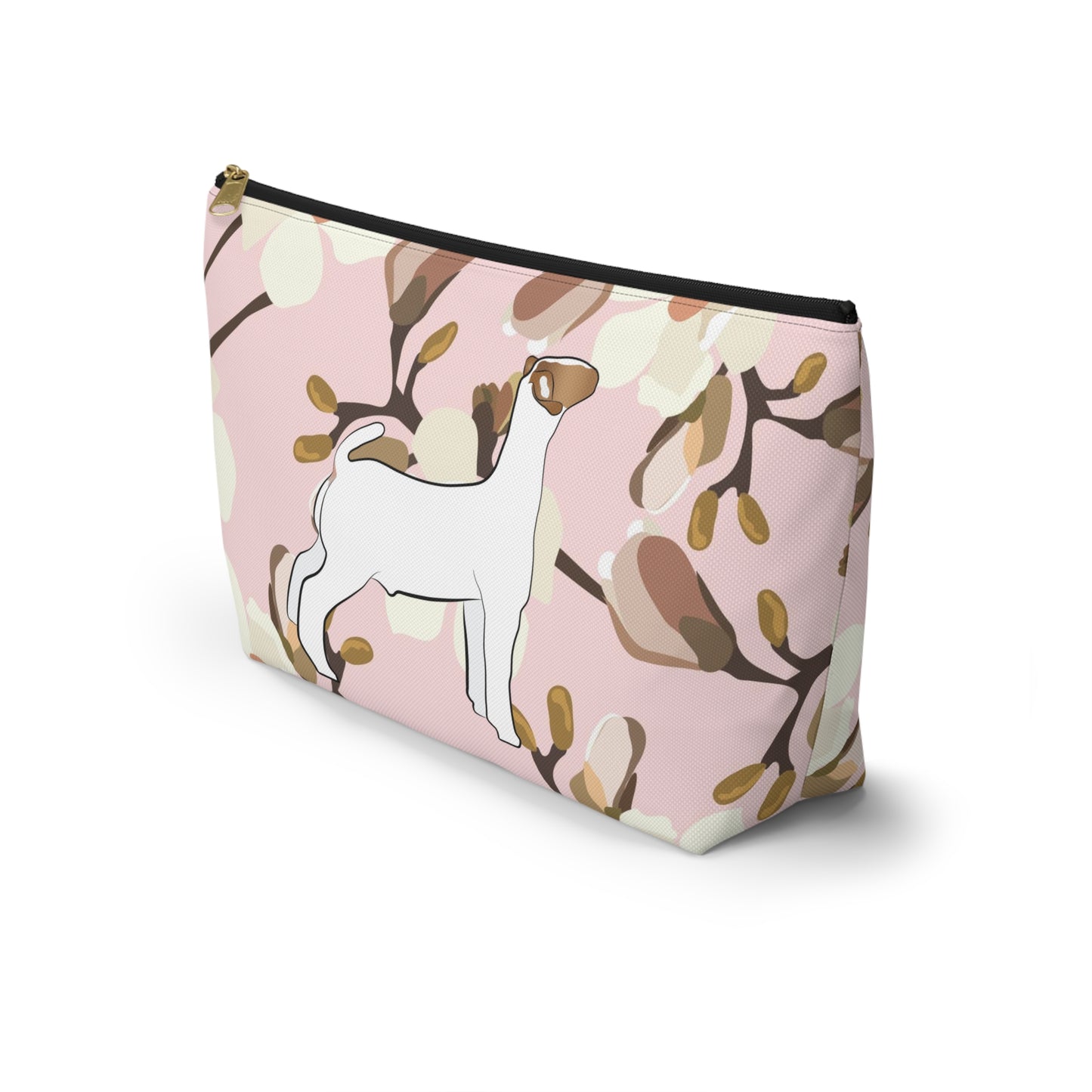 Show Goat Accessory Pouch | Show Goat Magnolia Print Makeup Bag, Pencil Bag | Show Goat Pink Magnolia Travel Bag