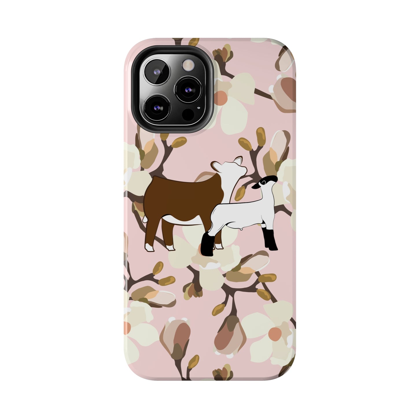 Show Lamb and Hereford Heifer Pink Magnolia Print Phone Cases | Livestock Phone Case | Livestock Gifts for Her | Lamb and Heifer Phone Case